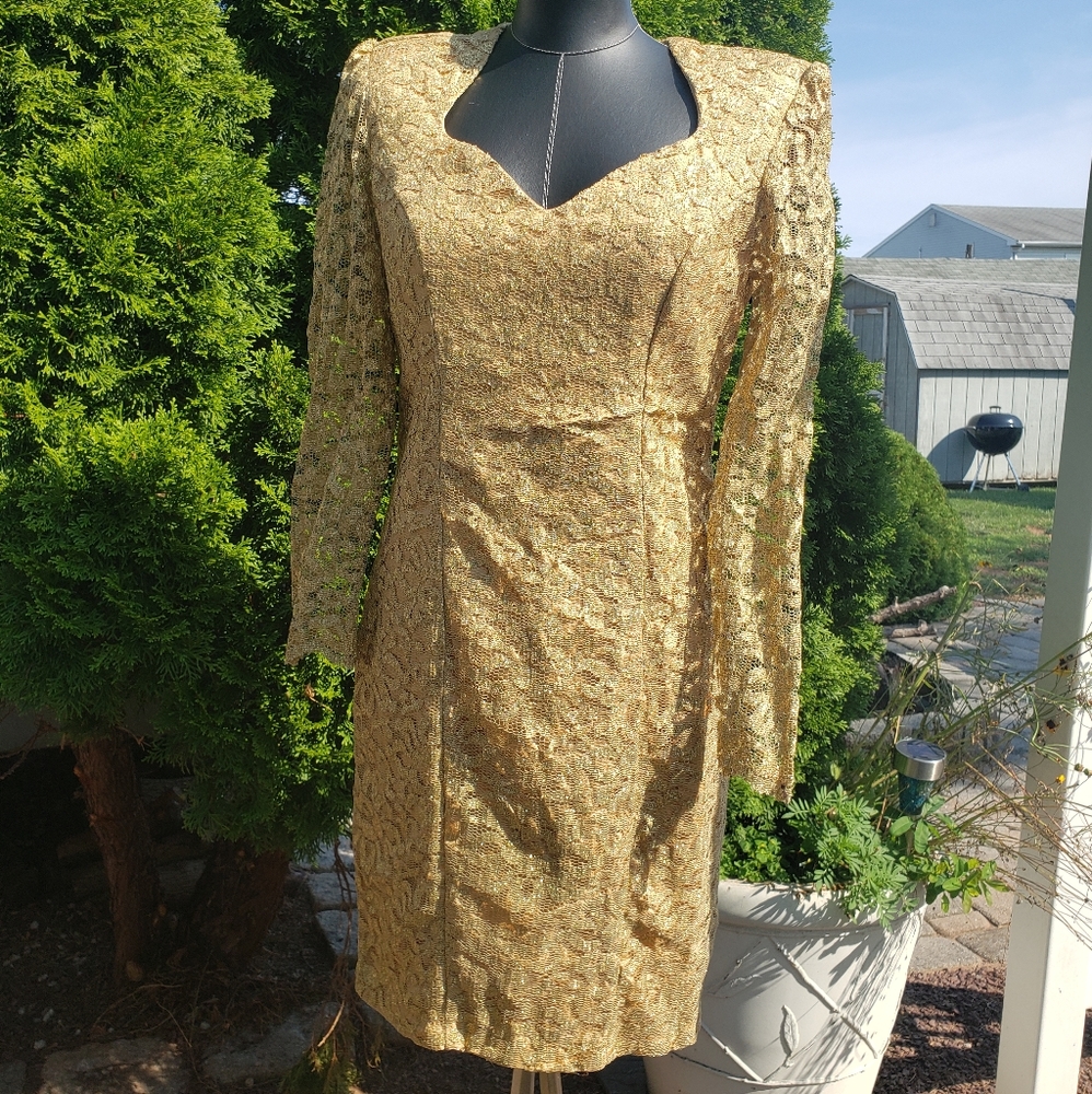 🌼Vintage karen Lucas Niki gold lace dress